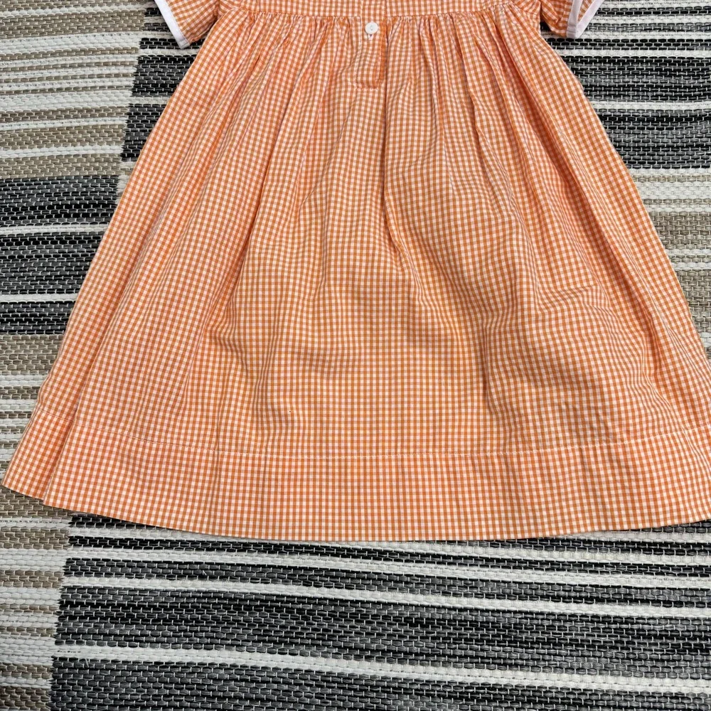 Addie &‎ Hadlie Dress Girls 4T Orange Gingham Pumpkin Embroidered Fall Holiday